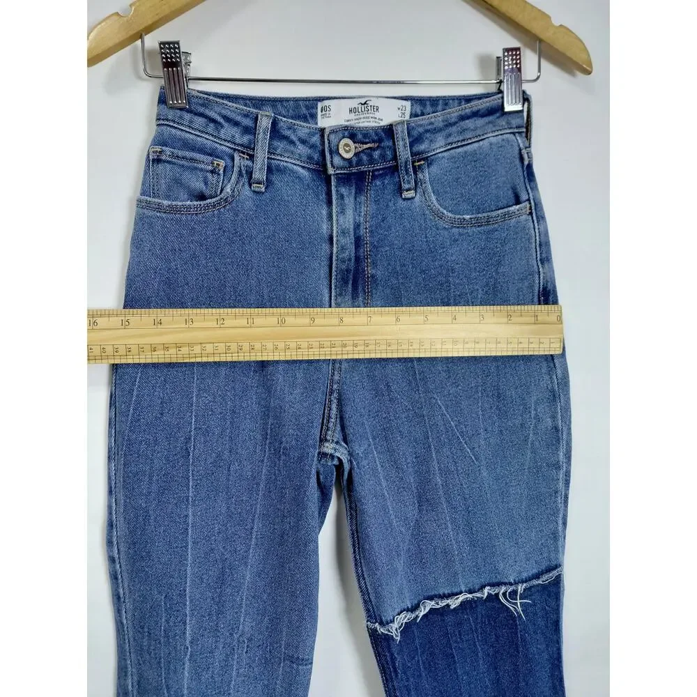 Hollister Cotton Blend Colorblock Mom Stretch Jeans Women Size W23 L25